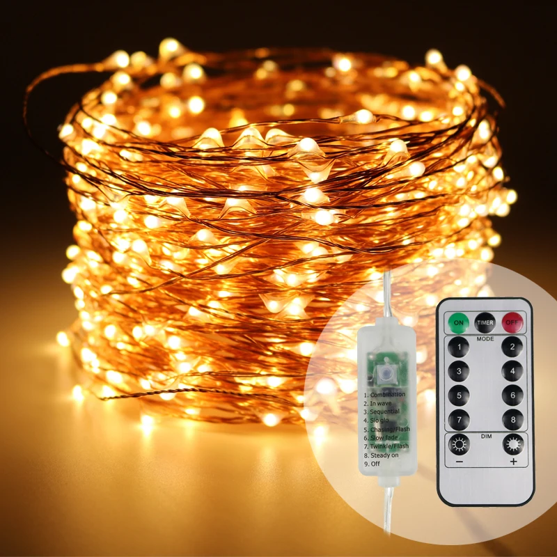 165FT/50M LED remote control copper wire fairy lights bright warm white