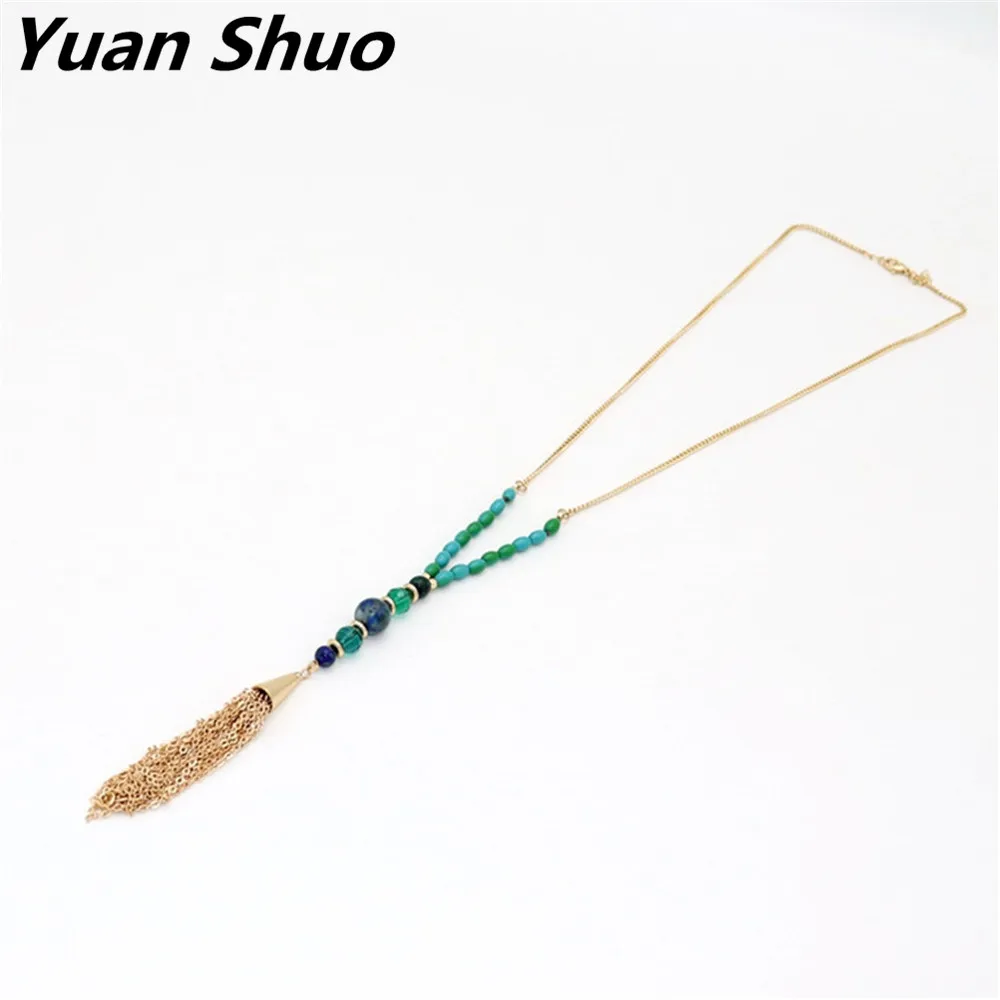 

2019 original design Europe United States style ornaments green beads lapis lazuli exquisite fringed fashion ladies necklace