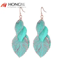 2017 Newest Design Rose Gold Color Blue Leaf Earrings For Woman Bohemian Multi Layer Long Earings