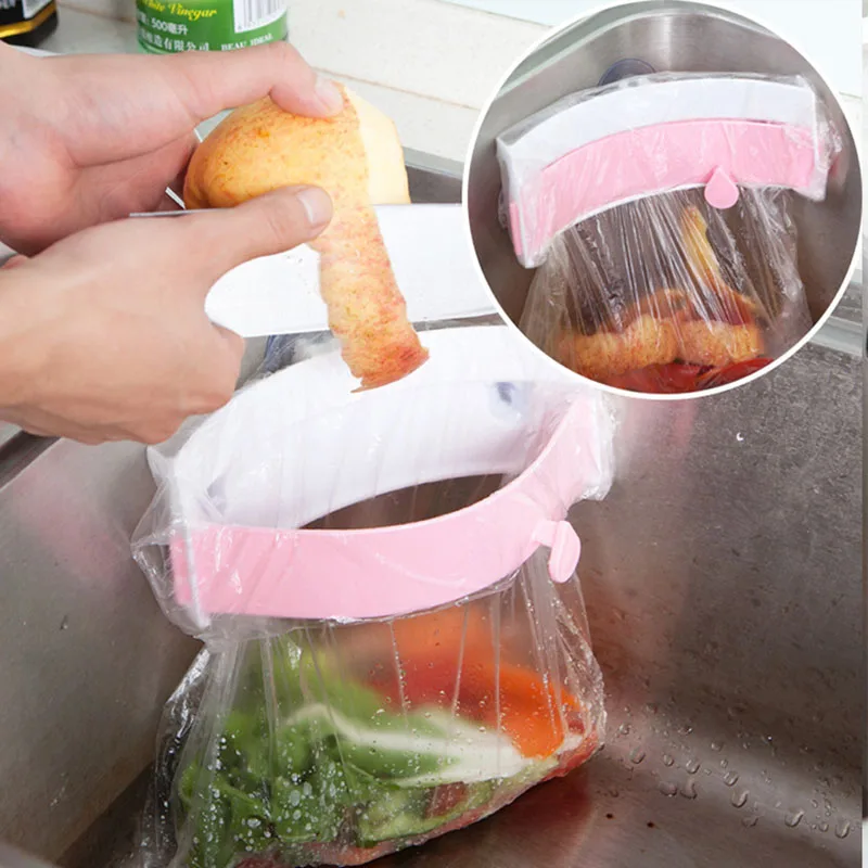 

1 pc Kitchen Sink Trash Rack Strong Sucker Garbage Bag Holder Kitchen Trash Bracket Plastic Sink Clip-on Storage Rack