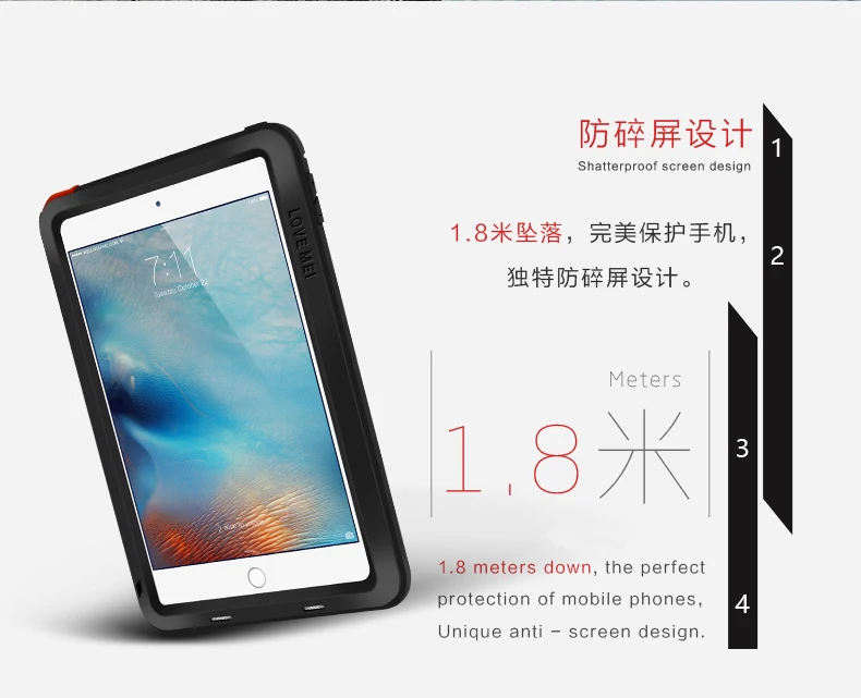 Love Mei-poderosa Caixa de Alumínio à Prova de Choque para Apple Ipad Air Mini 6 - Imagem 2