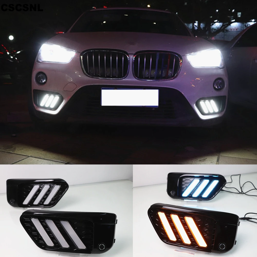 

CSCSNL 1pair LED for BMW X1 F48 F49 2016 2017 2018 2019 DRL Daytime Running Light With Yellow Turn Signal and Blue night light