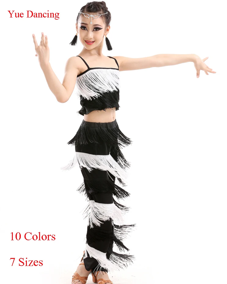 Fringe Latin Top & Pants Kids Salsa Dance Costume Ballroom Dancing Clothes For Girls School