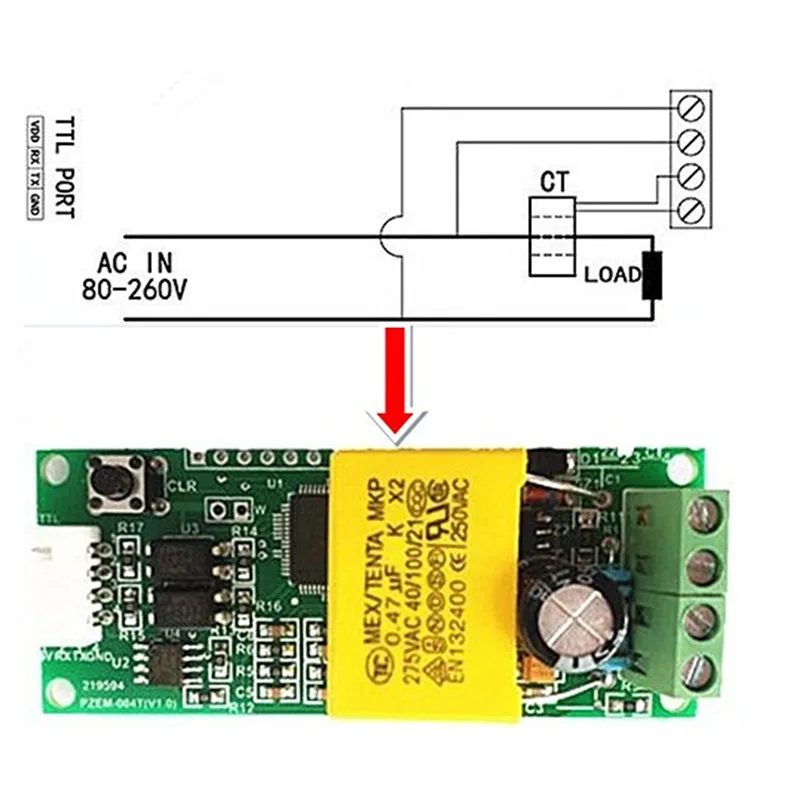 PZEM-004T AC цифровой многофункциональный измеритель ватт мощность вольт ампер ttl тестовый модуль PZEM-004T с катушкой 0-100A 80-260 В переменного тока