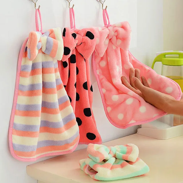 2016 new Towel Coral Velvet Bow Hanging Hand Towels Strong Suction Dropping The Kitchen Towel bathroom hand towels