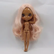 Фабрика blyth кукла розовые волнистые волосы без челки темная кожа сустава тела BL2352