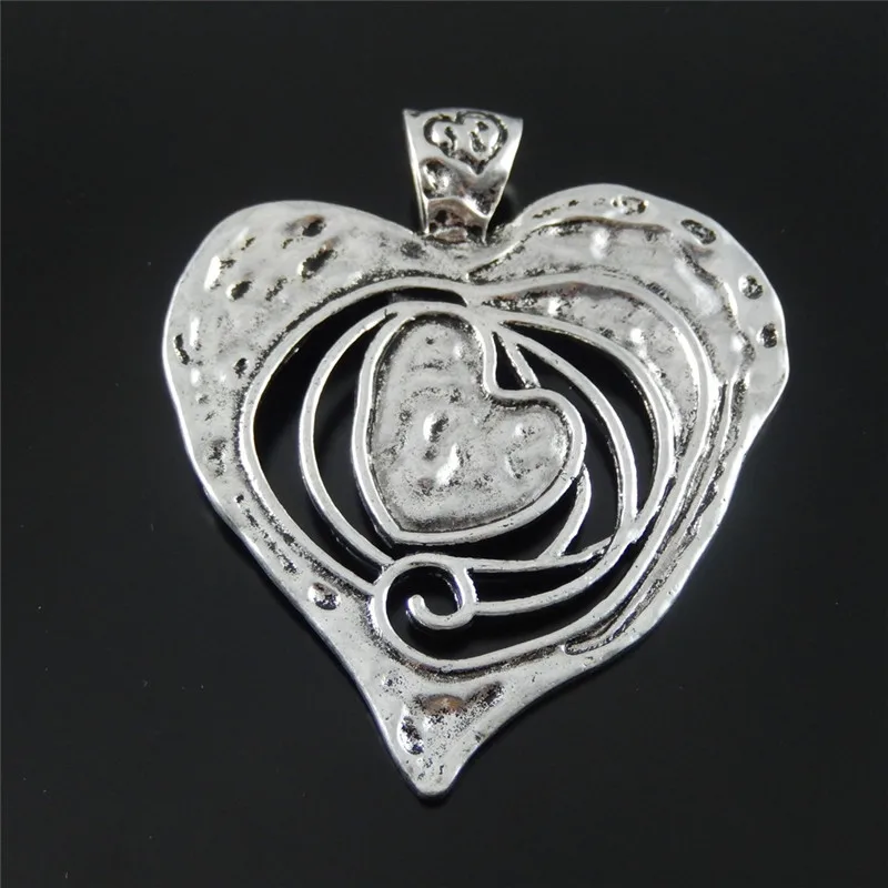 

Top 3pcs/pack Antique Style Silver Necklace Pendant Vintage Tone Alloy Heart Shaped Pendant Charm Craft Decor 70*64*2mm AU32923