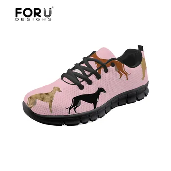 

FORUDESIGNS Women Shoes Flats Greyhound Black Pet Printing Mesh Lightweight Casual Shoes for Female Platform Sneakers Ladies