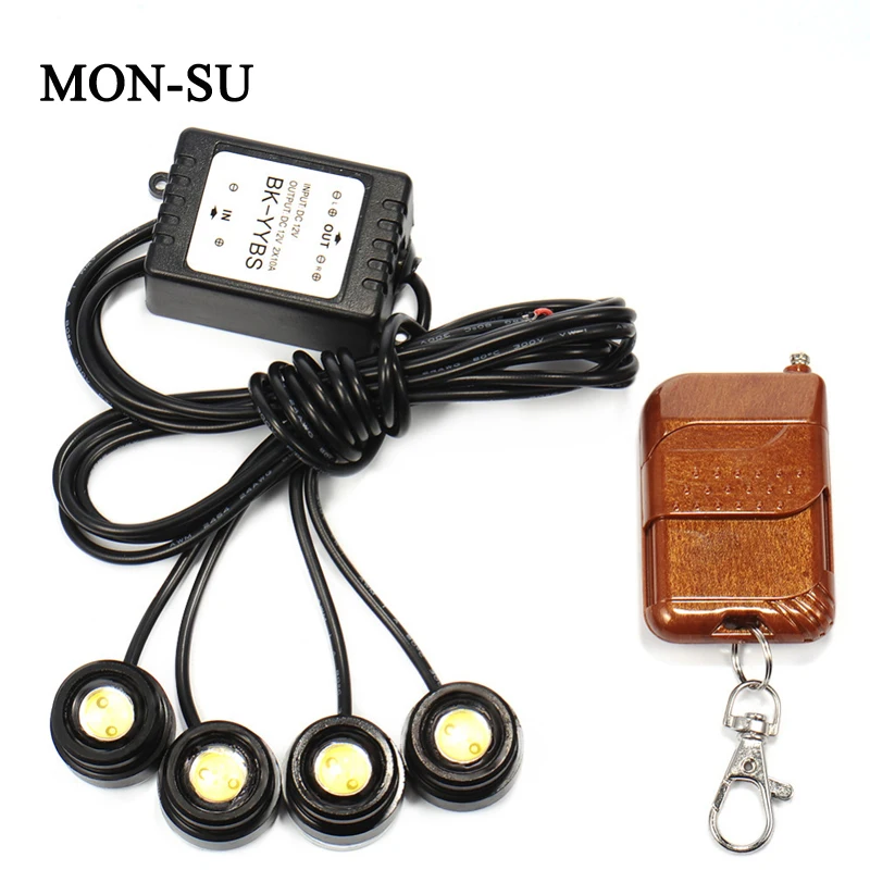 

MON-SU Led DRL Strobe Flash Eagle Eye Led Car Light With Remote Control 100% Waterproof Warning Light Bulb White Red&Blue
