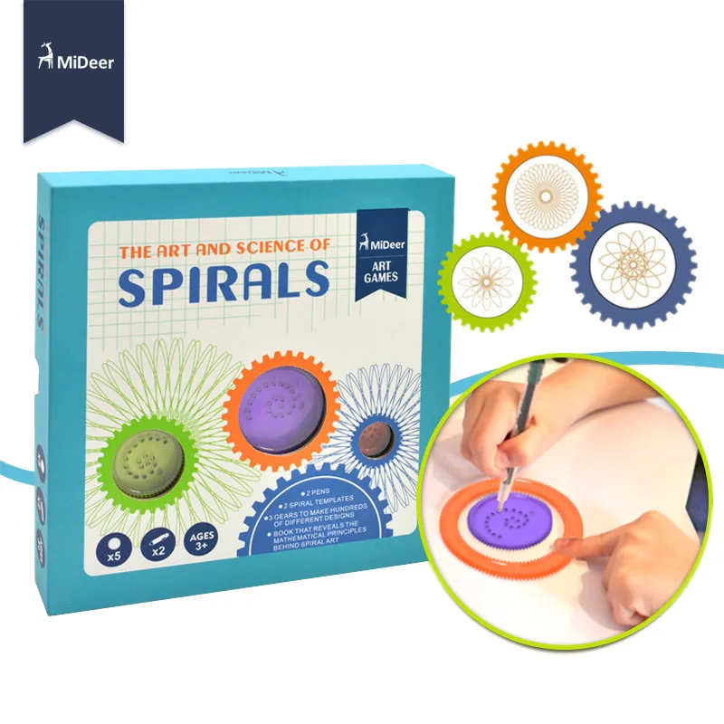 Educational Toys for Children Kids Drawing MiDeer Plastic Art and Science of Spirals Template Game Tool Set Pen Learning 3 Years