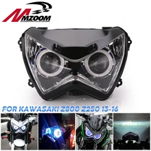 Halo Eye HID Projector Custom Headlight Assembly for Kawasaki Z800 z250 2013 2014 2015 2016 Blue light color motorcycle headlight front headlamp light fits 2013 2014 for kawasaki z800 z250 dedicated