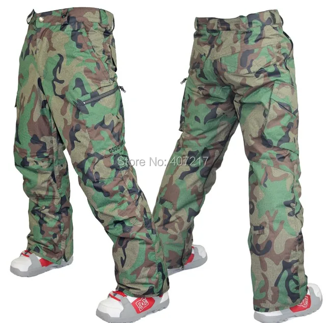 2015 mens army green camouflage ski pants gray snowboarding pants for