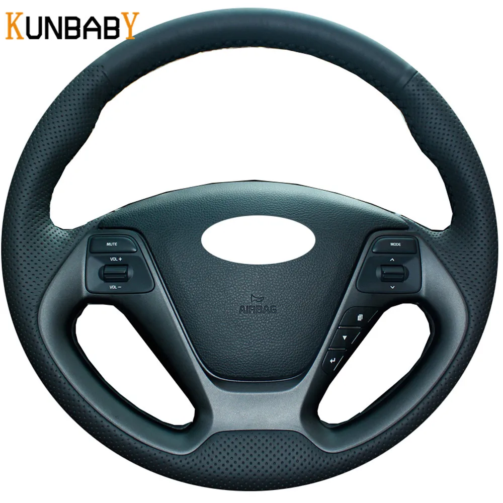 

KUNBABY Genuine leather Black Red Car Steering Wheel Cover for Kia K3 2013 Kia K2 2015 Kia Ceed Cee'd 2013 2014 Kia Cerato