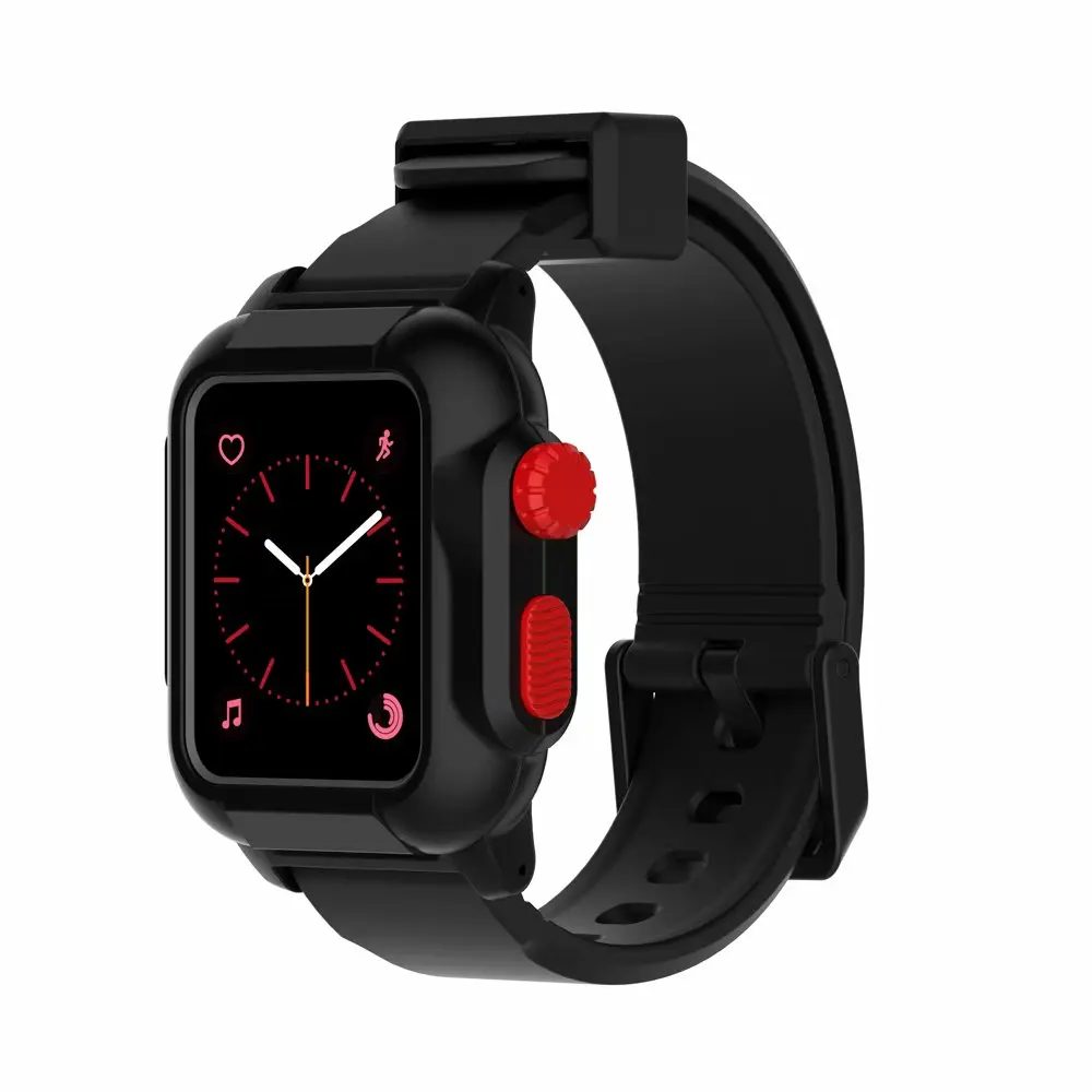Светящийся водонепроницаемый чехол+ ремешок для Apple Watch 5 4 ремешок 44 мм 40 м iWatch ремешок 42 мм полный защитный чехол+ Браслет Apple watch 3 2 - Цвет ремешка: Black Red button