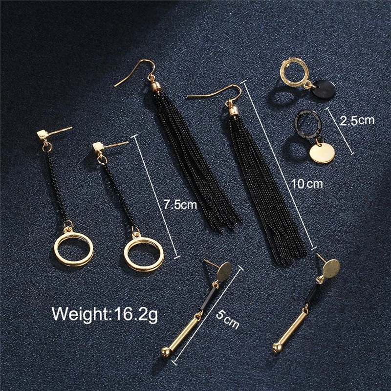 AY-4-Pairs-Set-Geometric-Vintage-Stud-Earrings-For-Woman-Contrast-Tassel-Round-Gold-Black-Color (4)