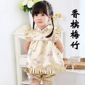 2020 Floral Children's Sets baby girls clothes outfits suits New Year Chinese tops dresses short pants Qipao cheongsam 2018 autumn new arrival girls chinese style cheongsam kids girls long sleeve crane print dresses surplice qipao clothes years