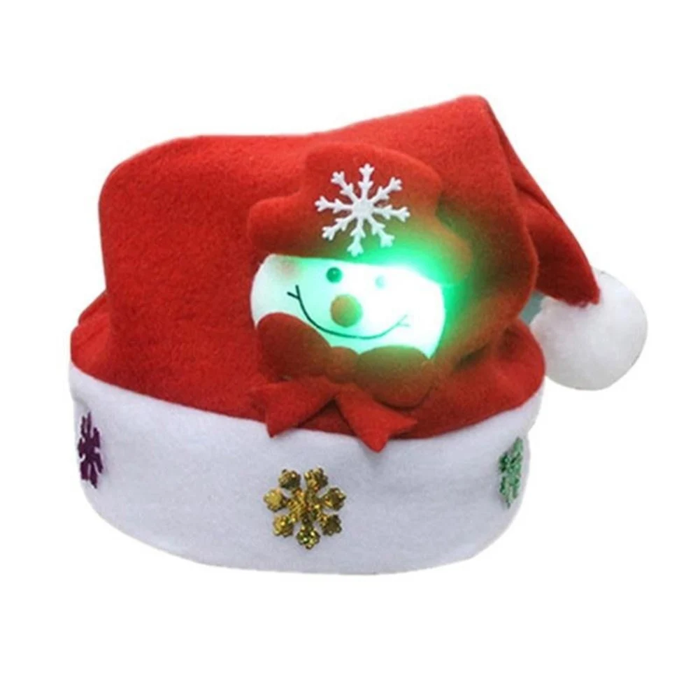 Christmas LED Light Hat Cartoon Santa Claus/Elk/Snowman Xmas Cap for Adult Kids-Drop - Color: Kids Snowman