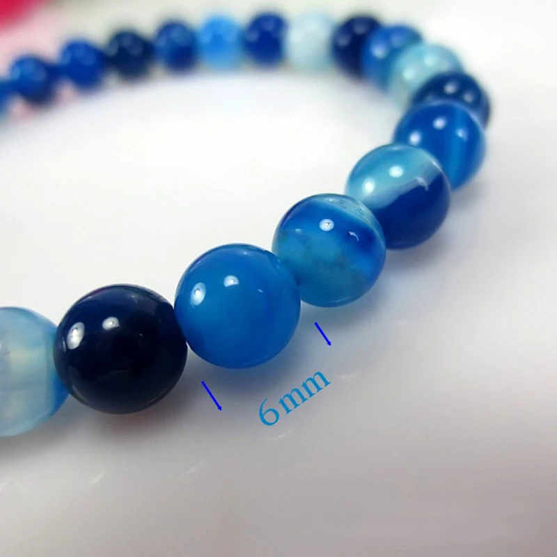 MOROW Charm Natural Stone Bracelets High Quality Sea Blue Agates Round Beads Fashion Yoga Elastic Rope Bracelet for Womens Mens (13)