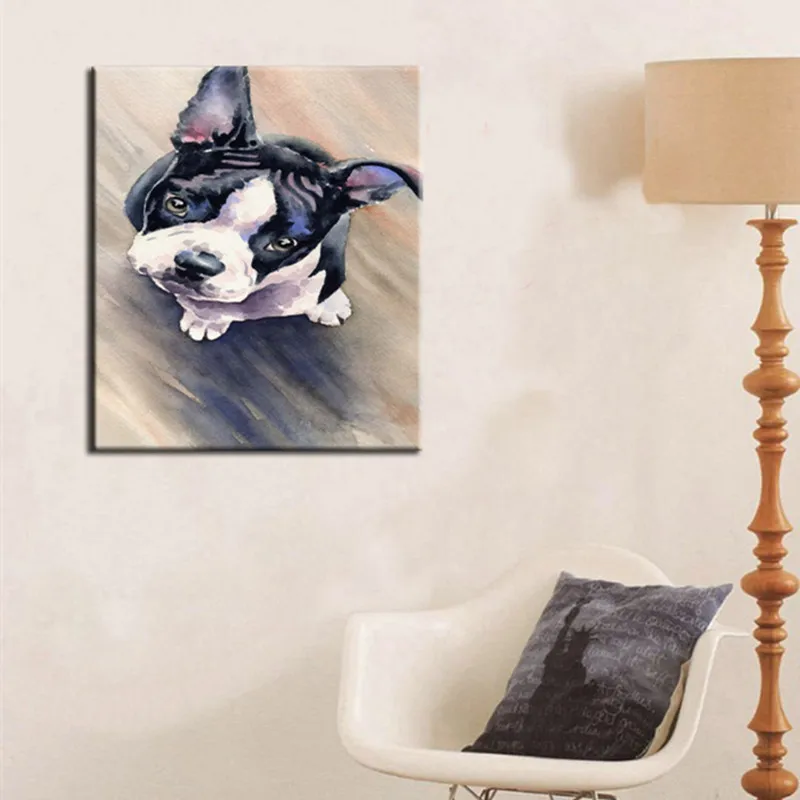 

Hand Painted Abstract Cartoon Dog Oil Paintings Large Funny Animal Doggy Painting on Canvas Modern Home Decor Wall Art Pictures