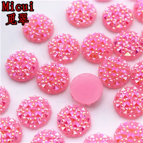 Micui 70 шт. AB Цвет 12 мм круглые стразы из смолы с кристаллами аппликация с плоской задней частью хрустальные камни не Швейные скрапбукинги MC44 - Цвет: Pink AB