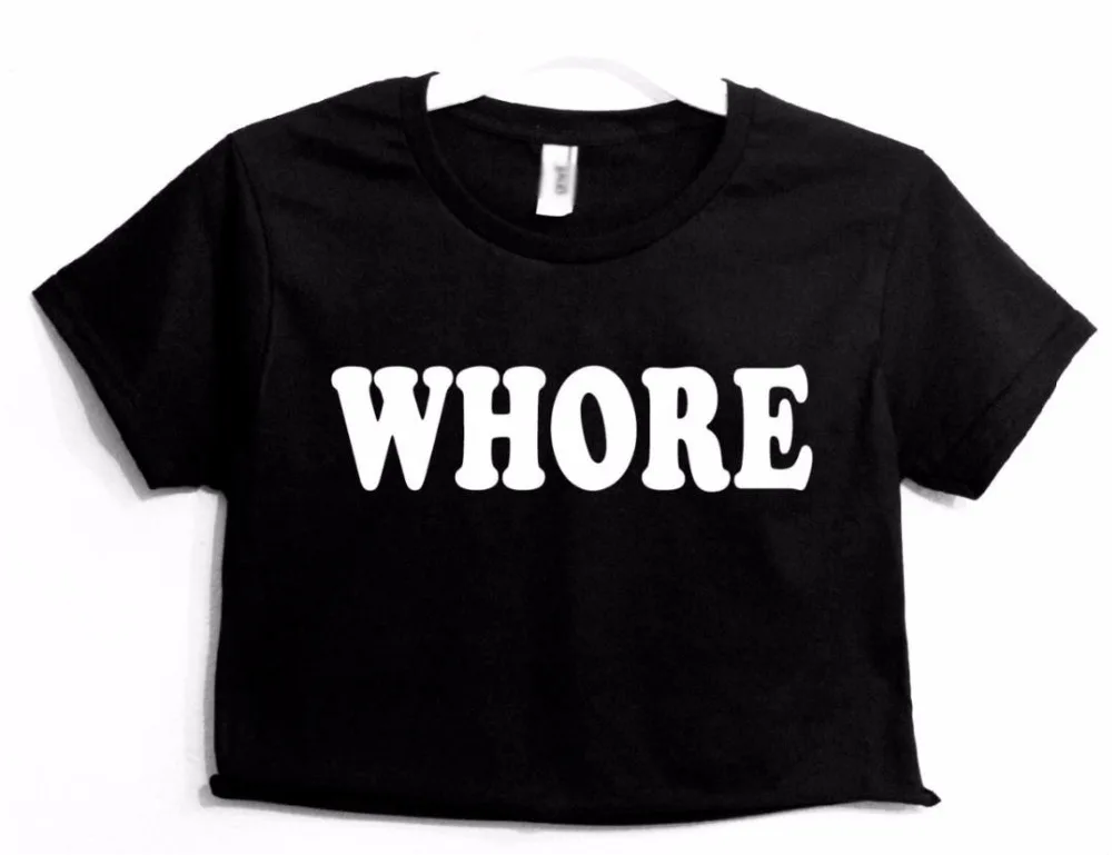 

Whore Letters Print Women Summer Crop Top Short t shirt Sexy Slim Funny Top Tee Hipster White Tumblr Drop Ship ZT-17