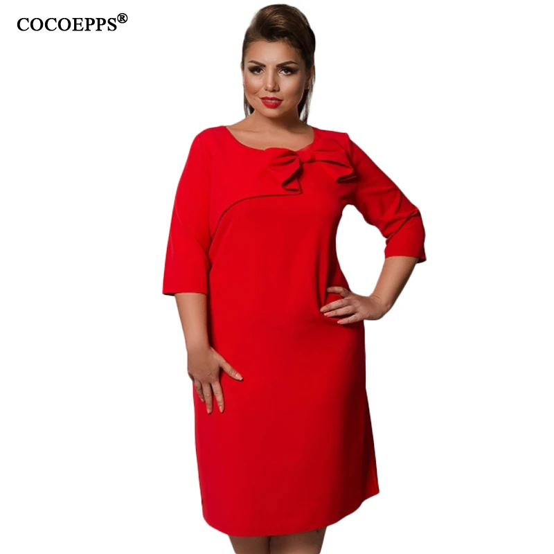 COCOEPPS осень зима новые женские платья сплошного размера плюс элегантные женские платья с бантом модные большие размеры три четверти