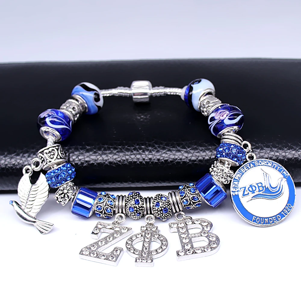 

Hot pop Enamel Metal University Greek Society ZETA PHI BETA sorority Jewelry Bracelet ZPB big hole Murano glass beads bangle