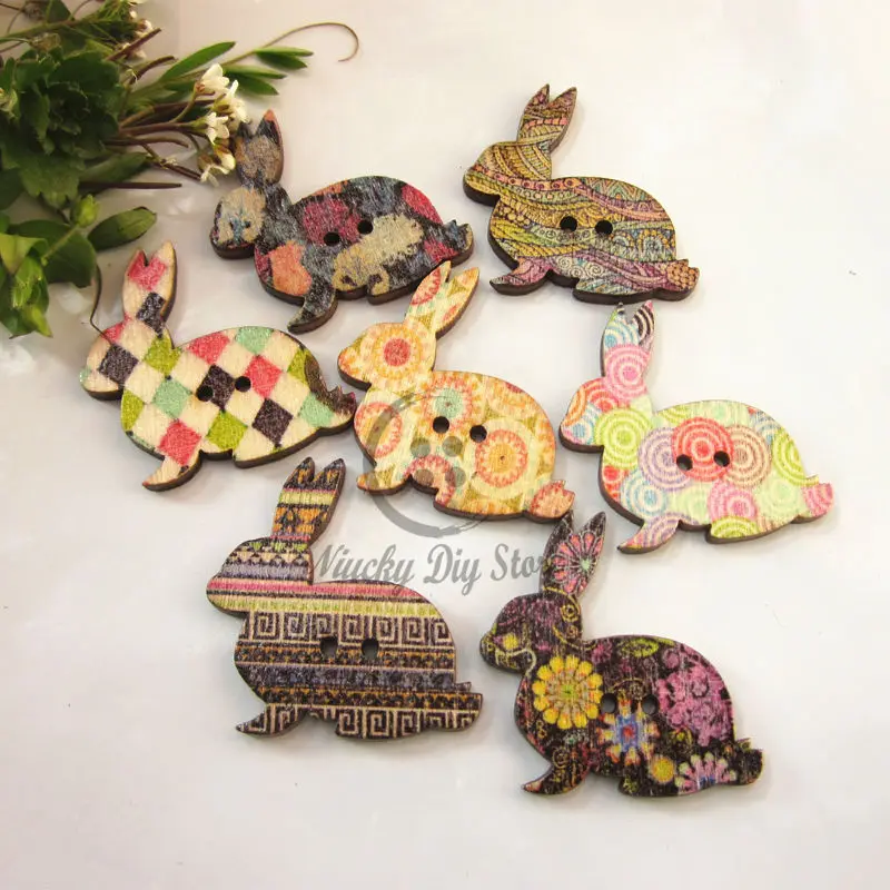

Animal buttons 50pcs Retro mixed patterns rabbit scrapbooking buttons wood craft decorative material diy accessories