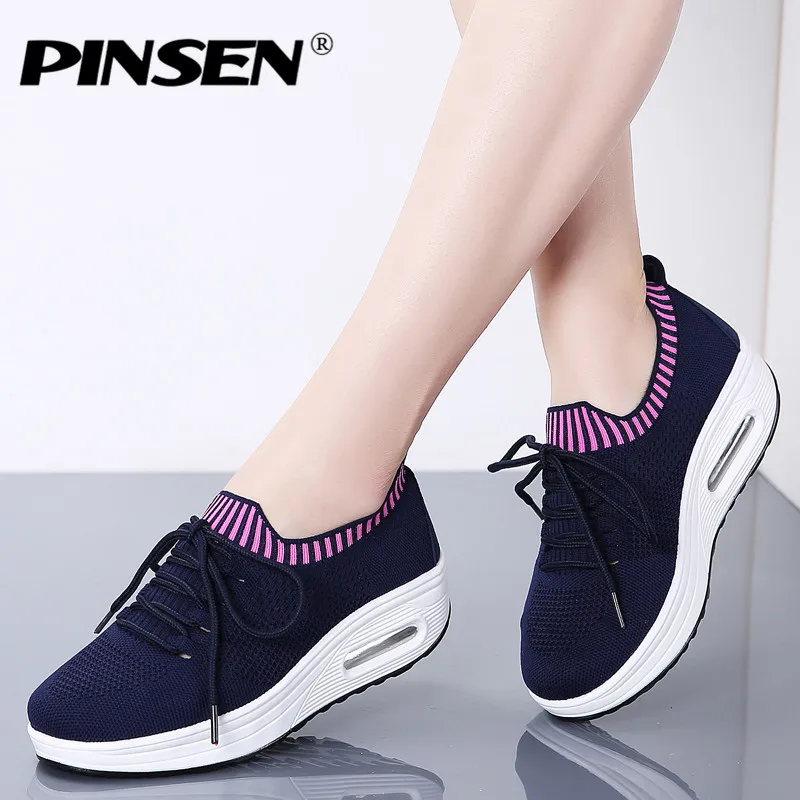 

PINSEN 2019 Spring Women Flats Platform Shoes Breathable Mesh Flat Shoes Women Slip-on Wedge Sneakers Ladies Shoes moccasins