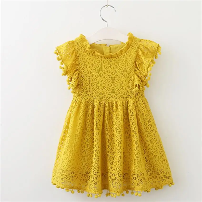 Платье для девочек; Новинка года; Брендовые платья для девочек; кружевное платье принцессы с цветочным узором; детская одежда; детская летняя повседневная одежда - Цвет: Yellow 1