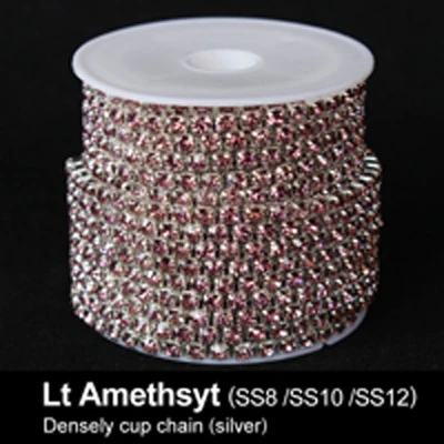 Lt Amethyst 10 ярдов/рулон Компактный горный хрусталь цепочка Аметист SS6/SS8/SS10/SS12 Серебряная цепочка с подвеской в виде лапы для одежды - Цвет: Lt Amethyst