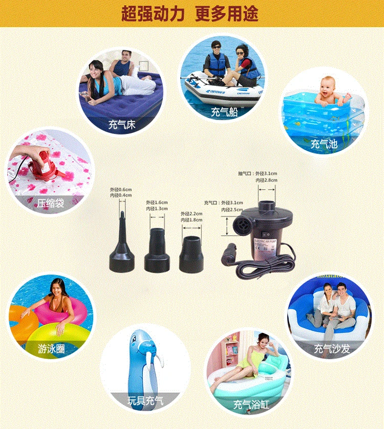 Input AC 220V Car Electric Air Pump for Camping Airbed Boat Toy Inflator Inflate Deflate Toys Air Bed Compression Bag Mattress