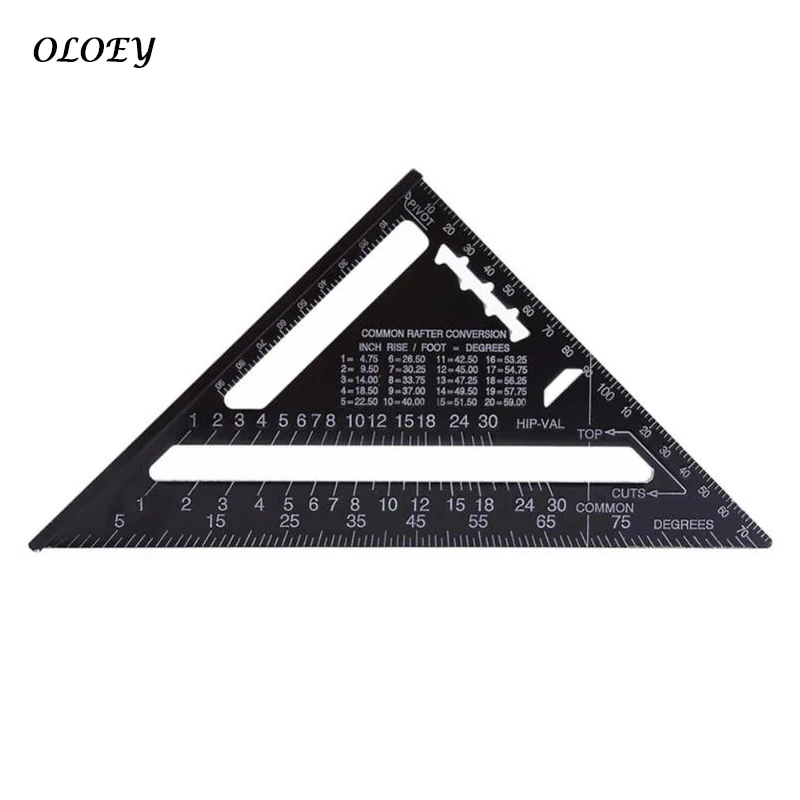 

7inch Metric Aluminum Alloy Triangular Measuring Ruler for Woodworking Speed Square Triangle Angle Protractor Trammel Tools