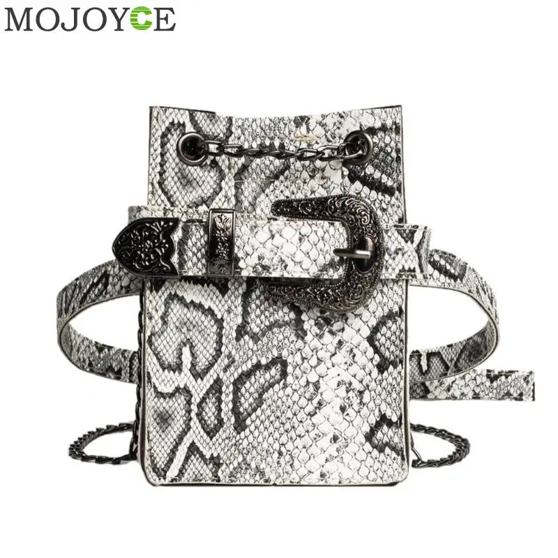 

Girl Retro Small Flap Chain Vintage Waist Fanny Pack Serpentine Snake PU Leather Women Multifunction Shoulder Messenger Belt Bag