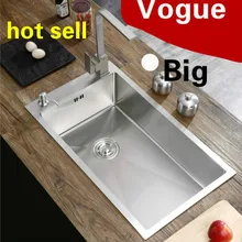 Большая кухонная ручная раковина одинарная мойка, мойка овощей, роскошная 304 нержавеющая сталь, большая горячая Распродажа, 63x40 см