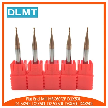 

HRC60 2Flute 5pcs 1mm 1.5mm 2mm 2.5mm 3mm 4mm 50L Carbide Spiral Flat Square CNC Indexable Tungsten Carbide Milling Cutter
