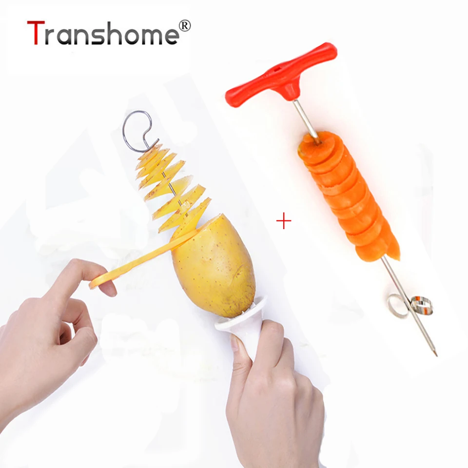 

Transhome Vegetable Cutter 2 Pcs/Set Potato Spiral Cutter Slicer Spiral Manual Roller Spiral Slicer Potato Chips Cooking Tools