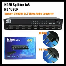 HDMI Splitter 1×8 Новый Усиление 15 м HD1080P 8 Порты и разъёмы сплиттер Поддержка 3D HDMI V1.3 Видео Аудио конвертер HDMI коммутатора для HDTV, + коробка