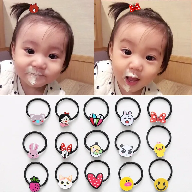 

10 Pcs/Lot Acrylic Cartoon Beads Girls' Small Little Hair Ropes Elastic Ties Kids Cute Sweet Hair Accessories PC051