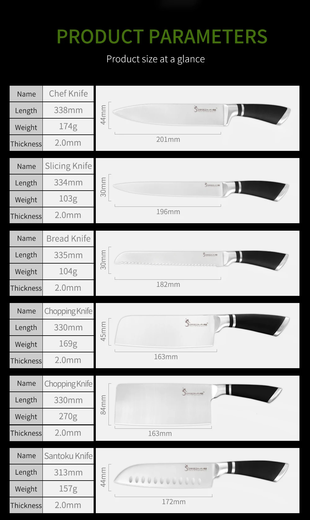 Sowoll кухонный нож из нержавеющей стали шеф-повара для нарезки хлеба Santoku разделочный обвалочный нож в японском стиле инструмент для приготовления пищи