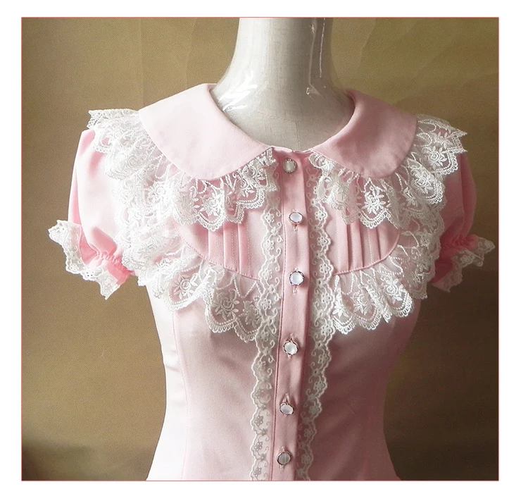 Милая рубашка в стиле Лолиты с воротником «Питер Пэн» в стиле ретро; кружевное платье в викторианском стиле с пышными рукавами; готический