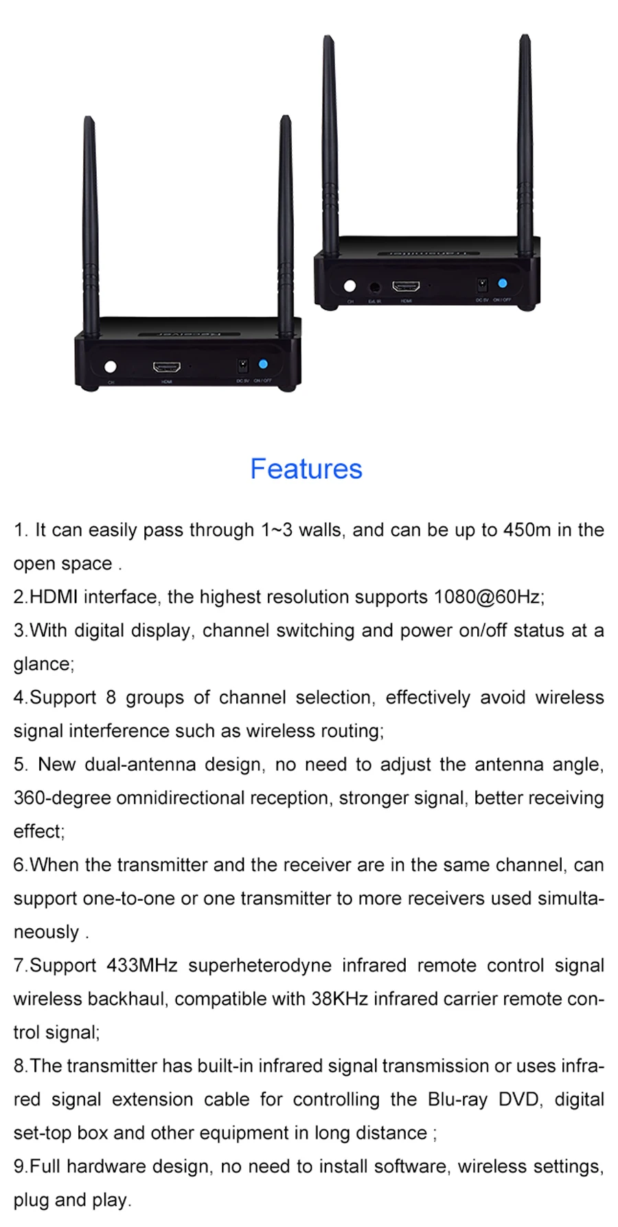 Measy HD595 5,8 ГГц 450 м/1500 футов HDMI беспроводной AV видео аудио передатчик Отправитель приемник адаптер для ПК ТВ коробка dvd-проектор