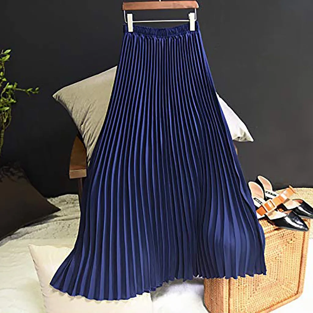 Faldas Mujer Moda, Женская однотонная плиссированная элегантная юбка миди с эластичной талией, юбка макси, восемь цветов, свободный размер, Jupe Femme