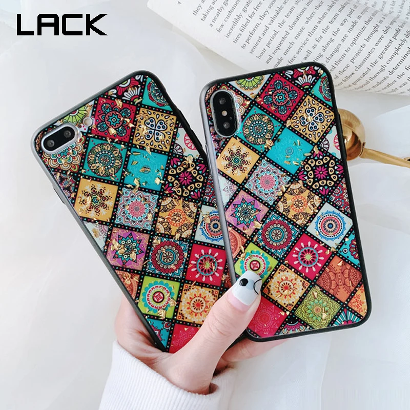 

LACK Colorful grid Palace flower Gold Foil Retro Phone Case For iphone X XS Max XR 6 6S 7 8 Plus Luxury Geometric Art Back Cover