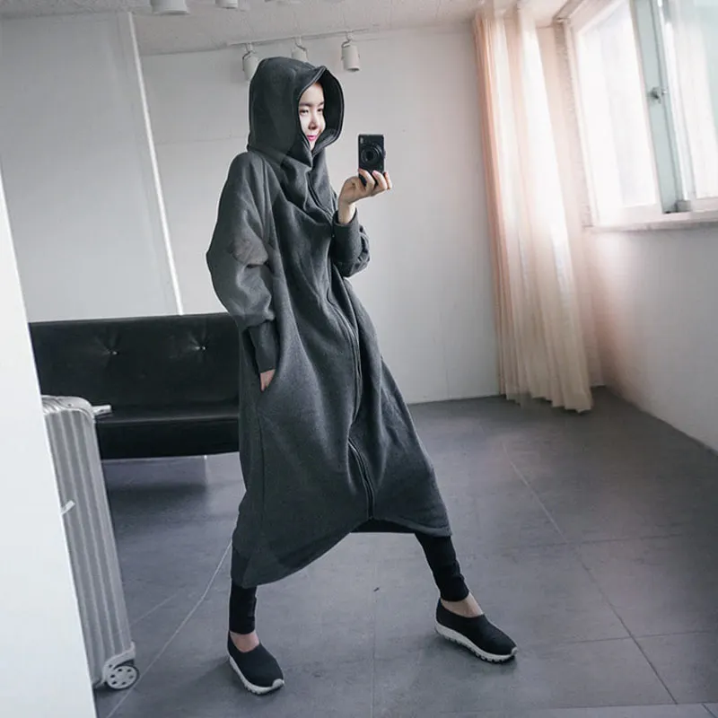 

Autumn Winter Trendy New Velour Keep Warm Thickening Long Type Trench and Coat Loose Big Size Women' Clothes