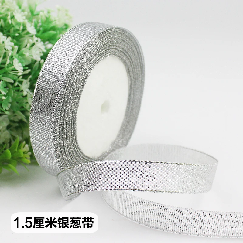 6-10-15-20-25-40-50mm Gold Silver Glitter Metallic Ribbons Christmas Halloween Wedding Birthday Party Decoration Gift Wrapping - Цвет: 15mm Silver