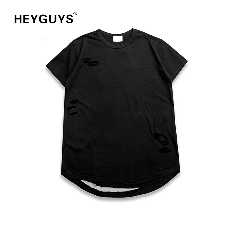 

HEYGUYS damage t shirts men hip hop street wear high quality hole on the tshirts new design summer top men