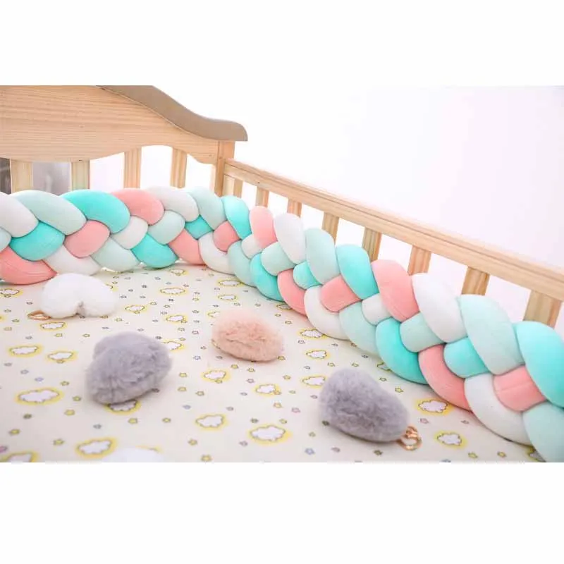 pink blue 2 м детская кровать ручной работы бампер нодический узел DIY Новорожденный ребенок ручной работы кроватки кровать обертывание детская вязаная Подушка твист подушка - Цвет: pink blue