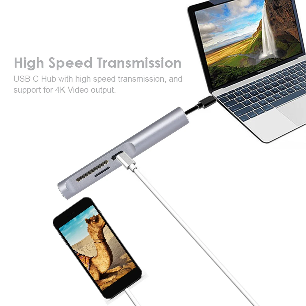 210A USB C концентратор Алюминиевый многопортовый USB 3,1 адаптер USB-C usb-зарядный порт HD 3,1 порты type-C порт SD/TF кардридер