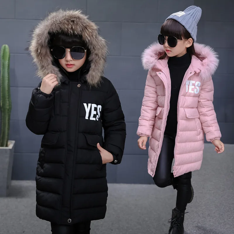 

Girls Winter Long Cotton Padded Jacket 4-13 Yrs Old Children's New Thickened Warm Wadded Clothes Coat Kids Hooded Outerwear A817